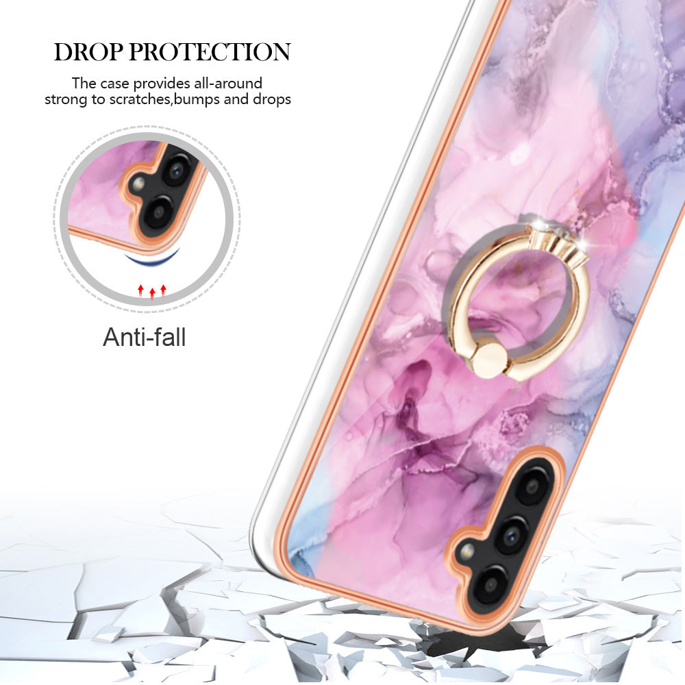 YB IMD Series-17 Style-E For Samsung Galaxy A55 5G Case 2.0mm TPU Marble Phone Cover with Ring Holder - Rose YB IMD Series-17 Style-E For Samsung Galaxy A55 5G Case 2.0mm TPU Marble Phone Cover with Ring Holder - Rose